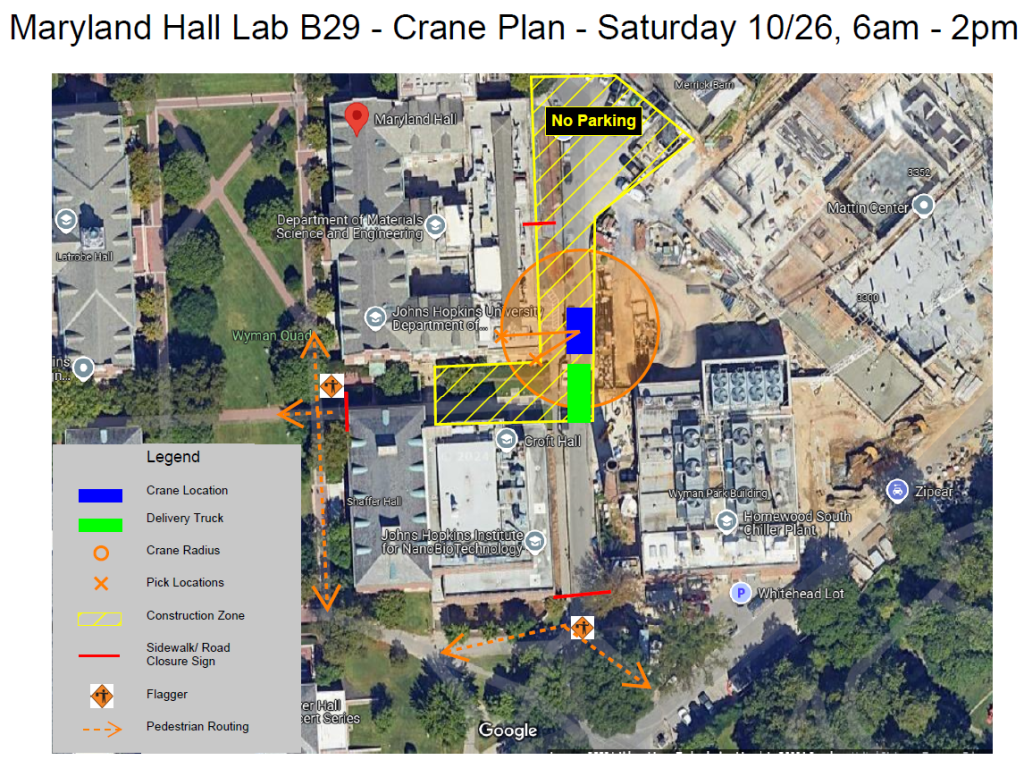 Maryland Hall crane lift logistics plan 10/26/2024